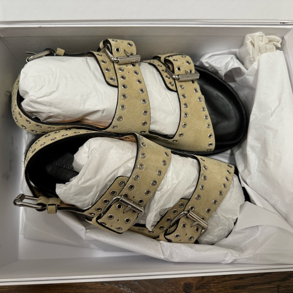 Isabel Marant Ecru Velvet Eyelet Sandals - Picture 4 of 7